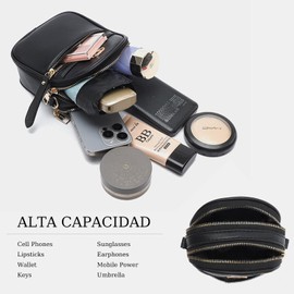 Bolsos Cruzados Pequeños para Mujer,Bolso Bandolera y Crossbody de Múltiples PU Ligero Bolsillos Bolsa de Hombro Correas Ajustables de Viaje (Negro)