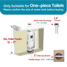 Ulinlo pouly 2-Inch Dual Flush Valve Replacement Kit for One-Piece Toilets - Includes 10" Tall Flush Valve, 1.9" Threaded Button, Fill Valve - Fits 12-17" Tall Tanks with 2.56-2.76" Drain Holes