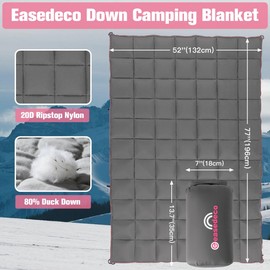 easedeco Down Camping Blanket - Dark Grey, 1lb 1oz / 77''*52'' Lightweight Packable Warm Puffy Travel Quilt with Footbox, 650 Fill Power Waterproof Outdoor Blankets for Hiking, Travel Down Quilt