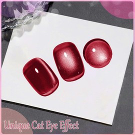 IFFANSHU Cat Eye Gel Nail Polish with Magnet, 15ML Moonlight Burgundy Red Glitter Nail Polish Cat Magnetic Gel forf Nail Art DIY Salon Manicure