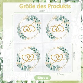 Sprinlot Pack of 40 Wedding Napkins, Sage Green, Napkins Heart, Napkins Eucalyptus Green, Napkins Schön Dass Du Da Bist, Wedding Napkins Beutiful Wedding Table Decoration Wedding