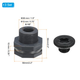 PATIKIL PVC Bulkhead Fitting with Plug G 1/2, 3pcs Double Threaded Bulkhead Water Tank Connector with PVC Seal Gasket for Rain Bucket, Sinks, Aquariums, Grey