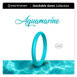 Knot Theory Aquamarine Thin Stackable Silicone Ring - 2mm Slim Wedding Band Size 4