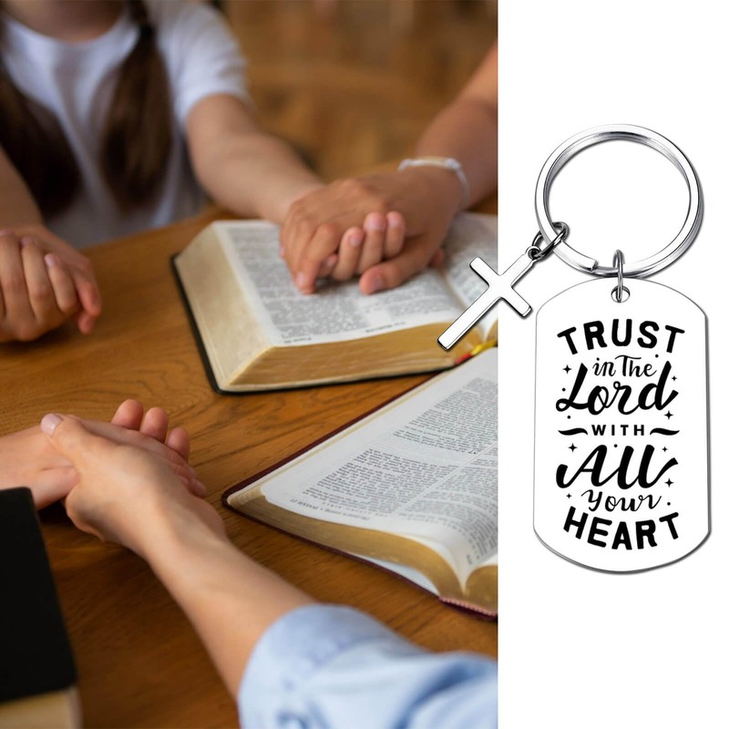 Inspirational Scripture Keychain with Cross - Artistic Bible Verse Key