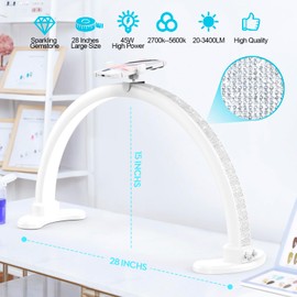 Dlesot Large Half Moon LED Light for Table Nail Desk Lamp, Upgrade Arch Light for Nail Techs with Phone Stand Perfect for Nails Tech Manicure (White)