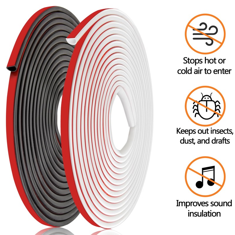 19.7FT Silicone Weather Stripping D Shaped Self Adhesive Door Seal