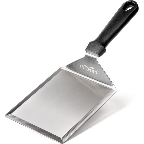 HULISEN Stainless Steel Large Grill Spatula - 6 x 5 Inch Heavy-Duty Metal Burger Spatula with Cutting Edges, Burger Press, Smashed Burger Flipper for BBQ Grill and Flat Top Griddle