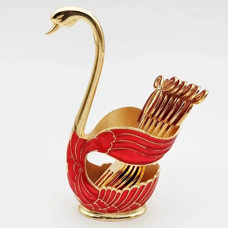 Elegant Swan Spoon and Fork Holder, Decorative Metal Cutlery Organizer