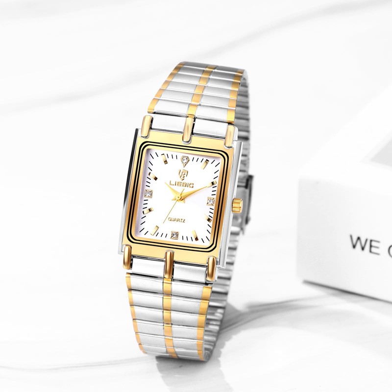 JewelryWe Men's Women's Couple Watch Quartz Analogue Rectangular Ceramic Band