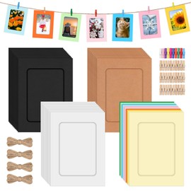 Mardatt Cardboard Picture Frames, Set of 40 6 Inch Paper Picture Frames, Includes Colourful Cardboard Photo Frames with Wooden Clips, Cords for Home Decor