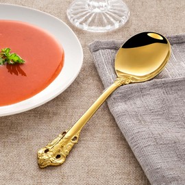 KEAWELL - Juego de 4 cucharas redondas para sopa, acero inoxidable 18/10, de lujo, apta para lavaplatos, espejo fino pulido (dorado)