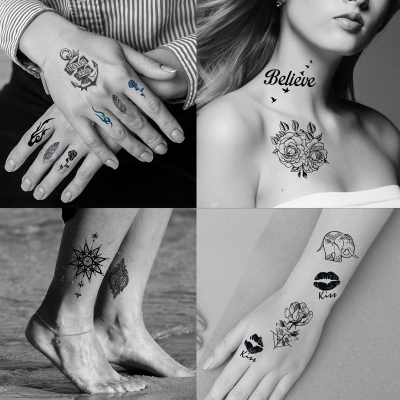 72 Sheets Temporary Tattoos for Women and Girls, Flower Tattoo