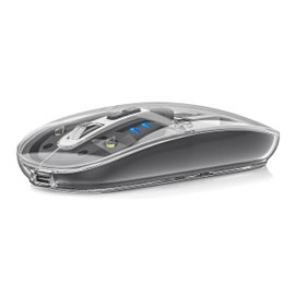 Uiosmuph M133 Maus Kabellos, Wiederaufladbare Bluetooth Maus (DREI Modi: BT 5.1/5.1 + 2.4G), Transparente Abdeckung, Batteriestand sichtbar,Leise Funkmaus für Laptop, Mac OS, Android (Hell grau)