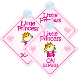 mybabyonboard UK Little Princess Baby/Child on Board Sign for Car, 3pcs Kids Safety Warning Triple Pack with Suction Cups