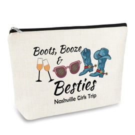 Nashville Travel Gifts Makeup Bag Nashville Girls Trip Western Cowgirl Gifts Cosmetic Bag Country Music Gifts for Traveller Women Friend Sister Bestie Birthday Bachelorette Party Gift Travel Pouch