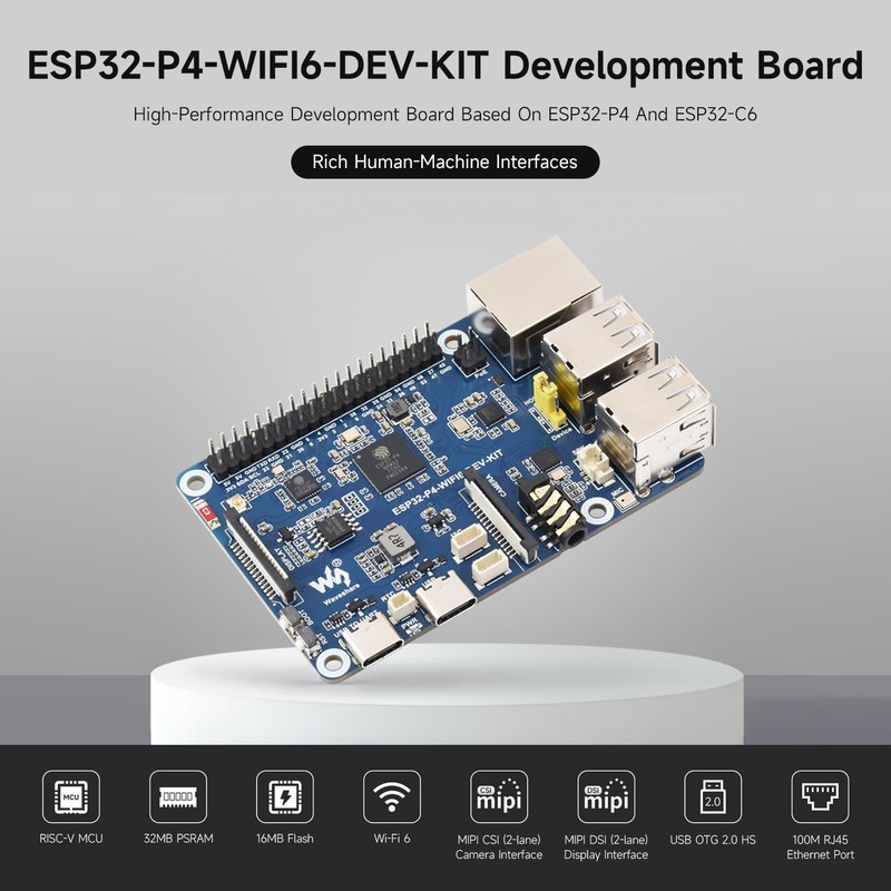 Waveshare ESP32-P4-WIFI6-DEV-KIT High-Performance Development Board, Based on ESP32-P4 & ESP32-C6,