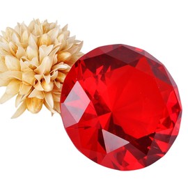 Shantia Crystal Quartz Diamond Cut 60mm Paperweight High Quality Sparkle Shine High Transparency Desk Ornament Self-Reward Multi-Color Clear (Red 60mm)