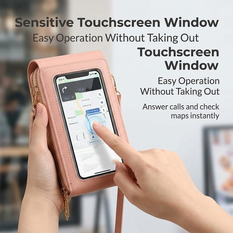 Touchscreen Phone Crossbody Wallet Women,Anti-Theft Leather Messenger Bag,RFID Block PU