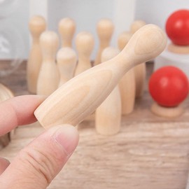 Toyvian Wooden Bowling Set for Kids and Adults - 10 Heavy Solid Wooden Pins and 2 Balls, Indoor Outdoor Mini Skittle Ball - Parent-Child Interactive Toy
