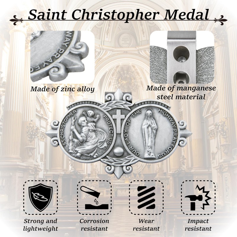 2 PCS St Christopher Medal Visor Clip, Our Lady of