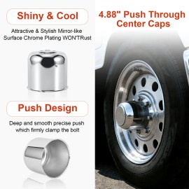 2PCS 4.88" Push Through Center Caps for Trailer Truck RV Wheel Rims 4.88" Center Bore Chrome Carbon Steel, 4.33" Height, SilverSpecification: PL2D488H433-LT 9-2