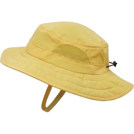 Magracy Kids Adventure Mesh Sun Hat Wide Brim UPF 50+ Beach Hat Adjustable for Boys Girls Bucket Hat Chin Strap Yellow