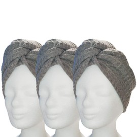 Lead Care Hair Turban, Hair Drying Towel, Set of 3, Quick Drying Microfibre Drying Towel with Button (Set of 3, Purple, Cream & Pink)