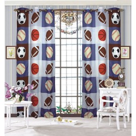 Mk 2 Panel Curtain with Grommet Sport Football Basketball New (Blue)