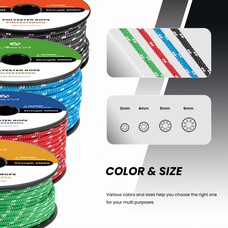 Abma Cord Braid Polyester Rope 5mm x 20m Dacron Polyester