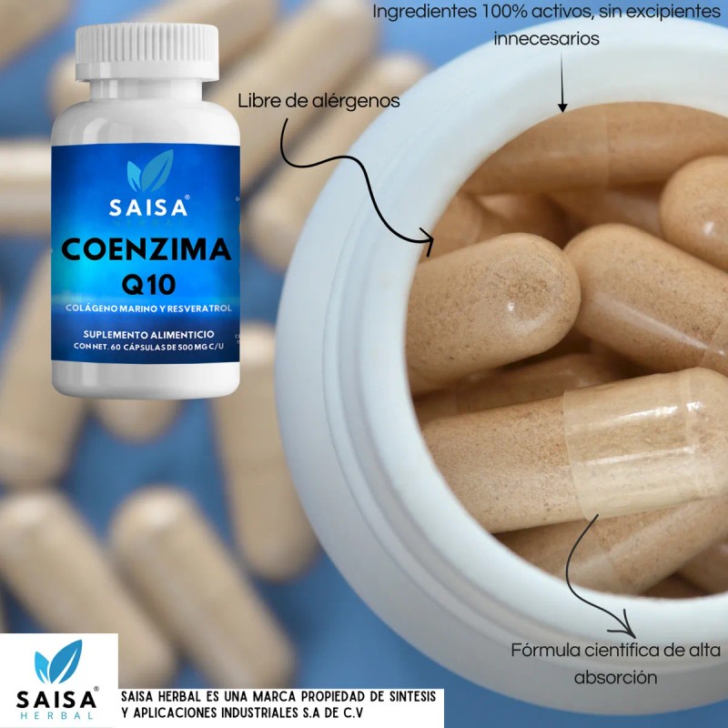Coenzima Q10 Con Resveratrol Y Colágeno Marino 60 Cápsulas. Sabor