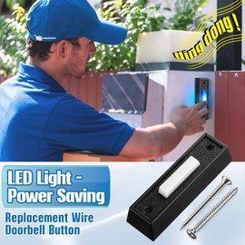 Saillong LED Lighted Doorbell Button Wired, Door Bell Ringer Push Buttons Replacement Wall Mount Door Chime Opener Switch, Doorbell Cover with Soft Blue Light(Black, 1 Pack)