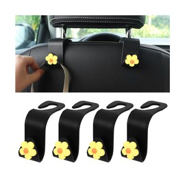 KHGUZ 4 PCS Car Headrest Hook, Multifunctional Flower Vehicle Seat Back Storage Hook, Cute Automotive Seatback Organizer Hanger for Purse Grocery Bag Handbag, Universal Fit (Black/Yellow)