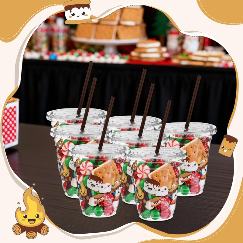 Sliner 50 Pack S'mores Party Supplies Plastic Cups with Lids