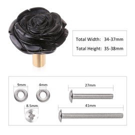 mookaitedecor Set of 4 Natural Black Obsidian Crystal Cabinet Knobs with Screws, Decorative Floral Stone Drawer Pulls for Dresser Door Kitchen