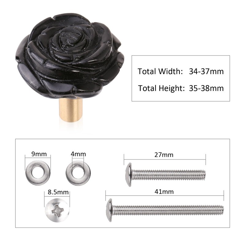mookaitedecor Set of 4 Natural Black Obsidian Crystal Cabinet Knobs