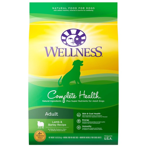 Wellness Natural Pet Food Complete Health Natural Dry Dog Food, Lamb & Barley, 30-Pound Bag