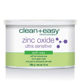 Clean + Easy Zinc Oxide Ultra Sensitive Soft Wax for Hair Removal - Depilatory Wax for Sensitive Skin, Removes Fine to Medium Hair, DIY Waxing, 14oz