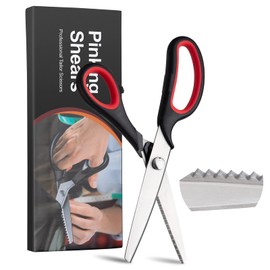 Pinking Shears for Fabric, Kids Scissors for Paper Cutting, 5MM Zig Zag Craft Scissors Heavy Duty, Professional Stainless Steel Sewing Scissors with Rubber Handled(Black-Red)
