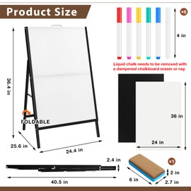 Replaceable Metal A Frame Sidewalk Sign 24x36 Inch Heavy-Duty Chalkboard Sandwich Board Signs Poster Stand Outdoor Including Magnetic Blackboard, Poster Corrugated Board, Chalk, Chalkboard Eraser