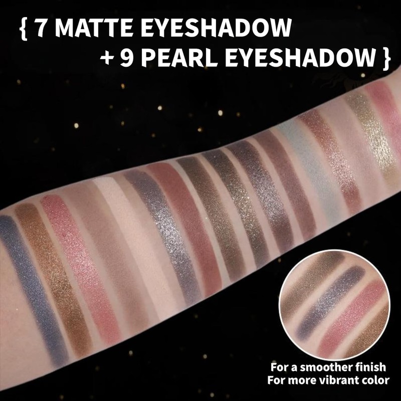 Baked Eye Shadow Makeup Palette, 16 Colors, High Color, Long