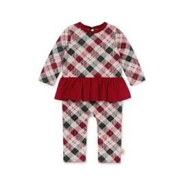 Burt's Bees Baby Baby Girls' Romper Jumpsuit, 100% Organic Cotton One-Piece Coverall, Yuletide Plaid Ruffle, Newborn