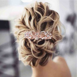 Yheakne Clip de cristal para el pelo con flores doradas y diamantes de imitación para novia, accesorio decorativo para la cabeza para mujeres y niñas (dorado y champán)