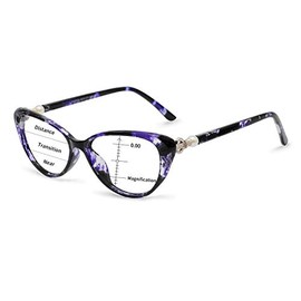 OCCI CHIARI Progressive Multifocus Women Cateye Reading Glasses Anti Blue Light Reader Spring Hinges (W+Purple, 1.00)