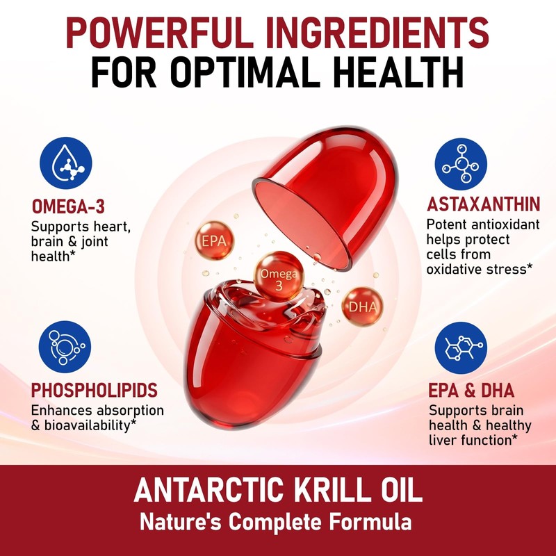 Antarctic Krill Oil 2000mg Softgels with Omega-3s EPA, DHA, Astaxanthin