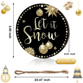 Blulu 20 Pieces Christmas Tree Ornaments Christmas Wishes Tree Wooden Decorations Joy Peace Round Wooden Hanging Crafts for Xmas Crafts Holiday Wedding Decor (Black,Gold)