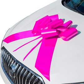 Giant Car Bow - 30” Big Pink Pull Bow for Large Gift Wrapping, Wedding, Birthday, Christmas Decorations, Huge Present Bow for Cars, Doors, Walls