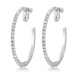 LAXPICOL Fashion Sparkly Austrian Circle Hoop Earrings Clip On Earrings For Women No Piercing Earrrings, Crystal, crystal
