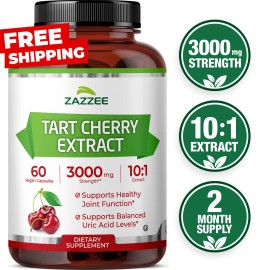 Zazzee Tart Cherry 10:1 Extract, 3000 mg Strength, 60 Vegan Capsules, 2 Month Supply