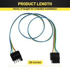 Oyviny 5 Way Flat Trailer Wire Extension 48 inch, Vehicle-Side and Trailer-Side 5-Pin Flat Wiring Harness 18 Guage Male and Female Trailer Wire Connector
