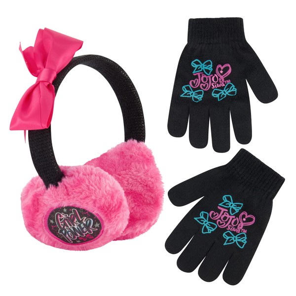 Nickelodeon Winter Plush Earmuffs and Glove Set, JoJo Siwa, Little Girls, Ages 4-7